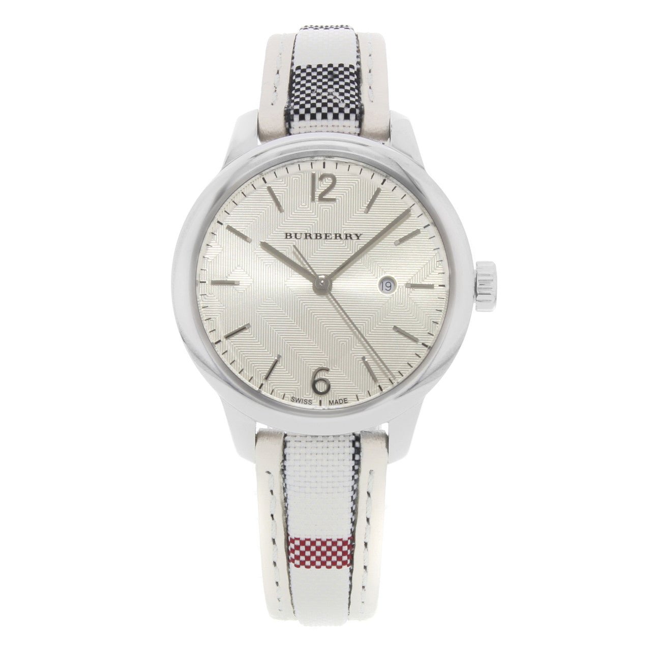  Shop Authentic Burberry The Classic Guilloche Silver Dial Grey Leather Strap Watch for Women - BU10113 - Luxxuri