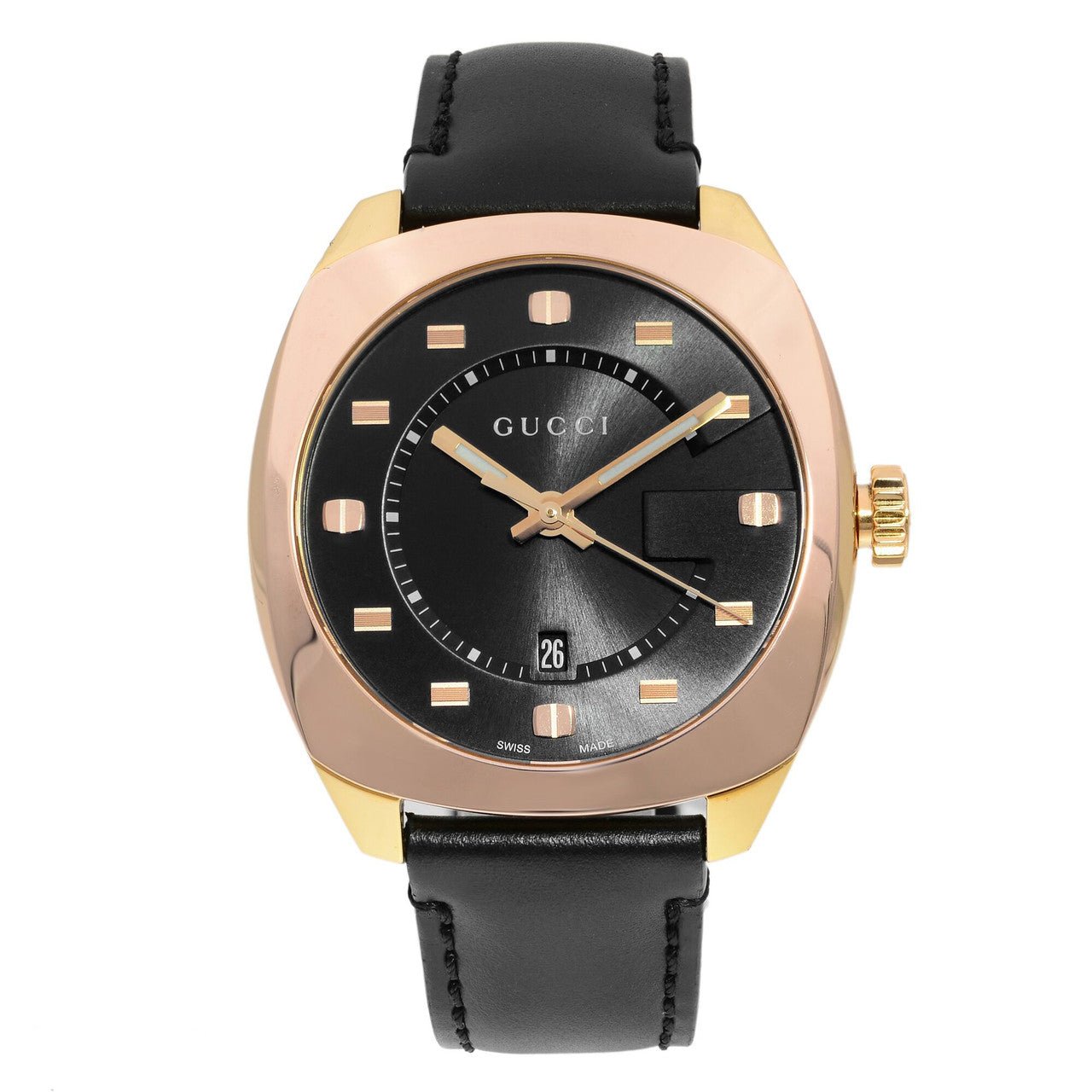  Shop Authentic Gucci GG2570 Quartz Black Dial Black Leather Strap Watch For Men - YA142309 - Luxxuri