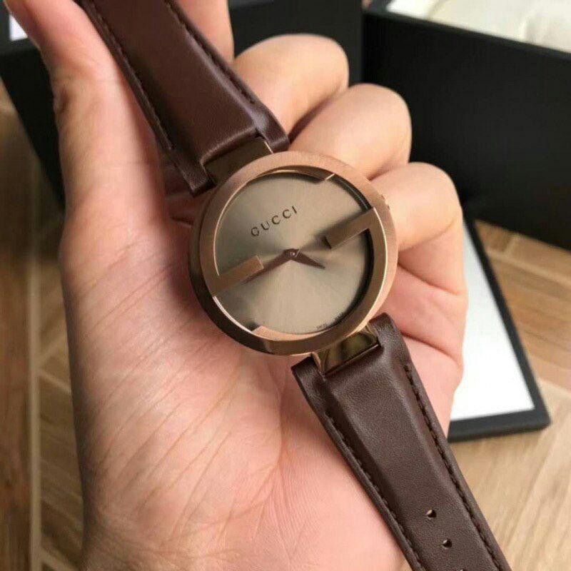  Shop Authentic Gucci Interlocking Iconic Brown Dial Brown Leather Strap Watch For Women - YA133207 - Luxxuri