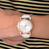  Shop Authentic Burberry The City Diamonds White Dial White Leather Strap Watch for Women - BU9130 - Luxxuri