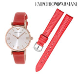  Shop Authentic Emporio Armani Gianni T Bar Silver Dial Red Leather Strap Watch For Women - AR1876 - Luxxuri
