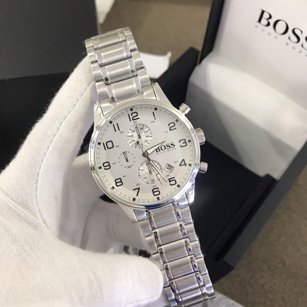  Shop Authentic Hugo Boss Aeroliner Chronograph White Dial Silver Steel Strap Watch for Men - 1513182 - Luxxuri