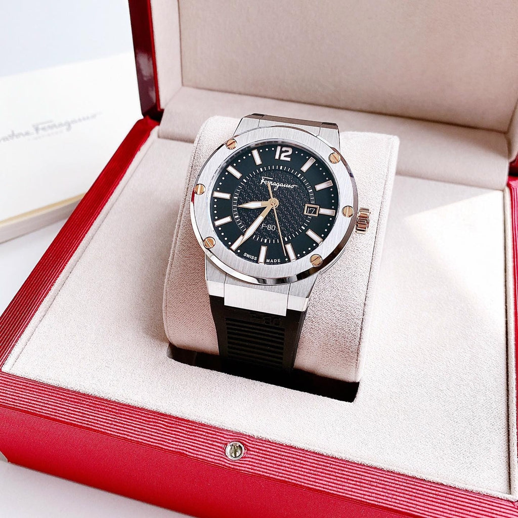  Shop Authentic Salvatore Ferragamo F-80 Black Dial Black Rubber Strap Watch For Men - SFHY00120 - Luxxuri