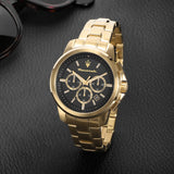  Shop Authentic Maserati Successo 44mm Black Dial Gold Stainless Steel Strap Watch For Men - R8873621013 - Luxxuri