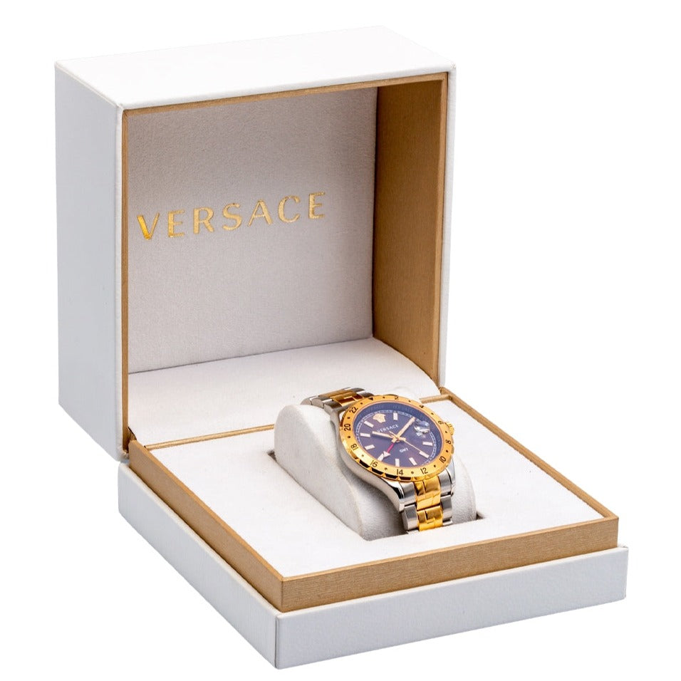  Shop Authentic Versace Hellenyium GMT Black Dial Two Tone Steel Strap Watch for Men - V11040015 - Luxxuri