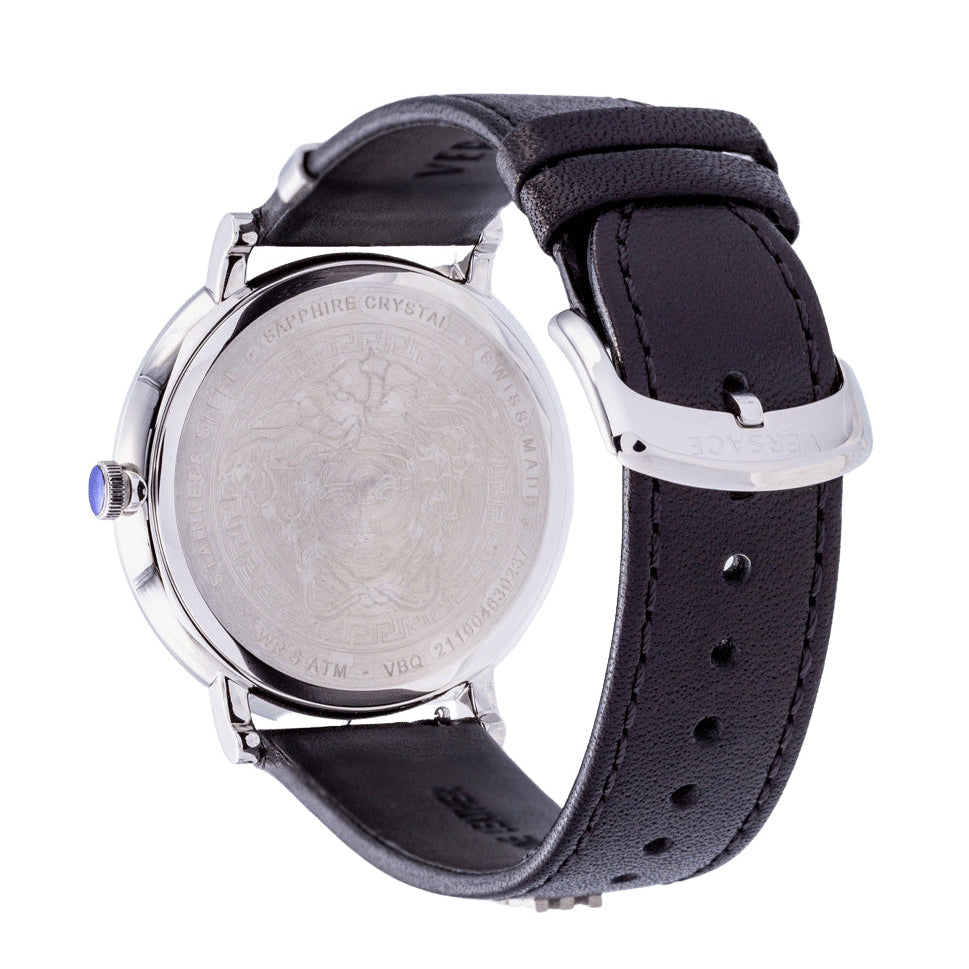  Shop Authentic Versace V-Circle Black Manifesto Courage Quartz Silver Dial Black Leather Strap Watch for Men - VBQ080017 - Luxxuri