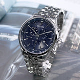  Shop Authentic Citizen Eco Drive Chronograph Blue Dial Silver Steel Strap Watch For Men - AT2140-55L - Luxxuri