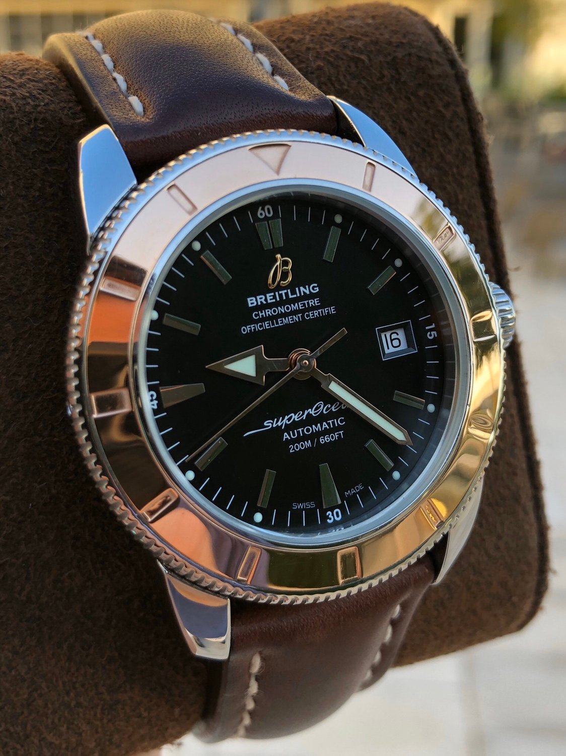  Shop Authentic Breitling Superocean Heritage 42mm Rose Gold Chronometer Black Dial Brown Leather Strap Mens Watch - U1732112 - Luxxuri