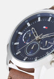  Shop Authentic Tommy Hilfiger Evan Chronograph Blue Dial Brown Leather Strap Watch for Men - 1710393 - Luxxuri