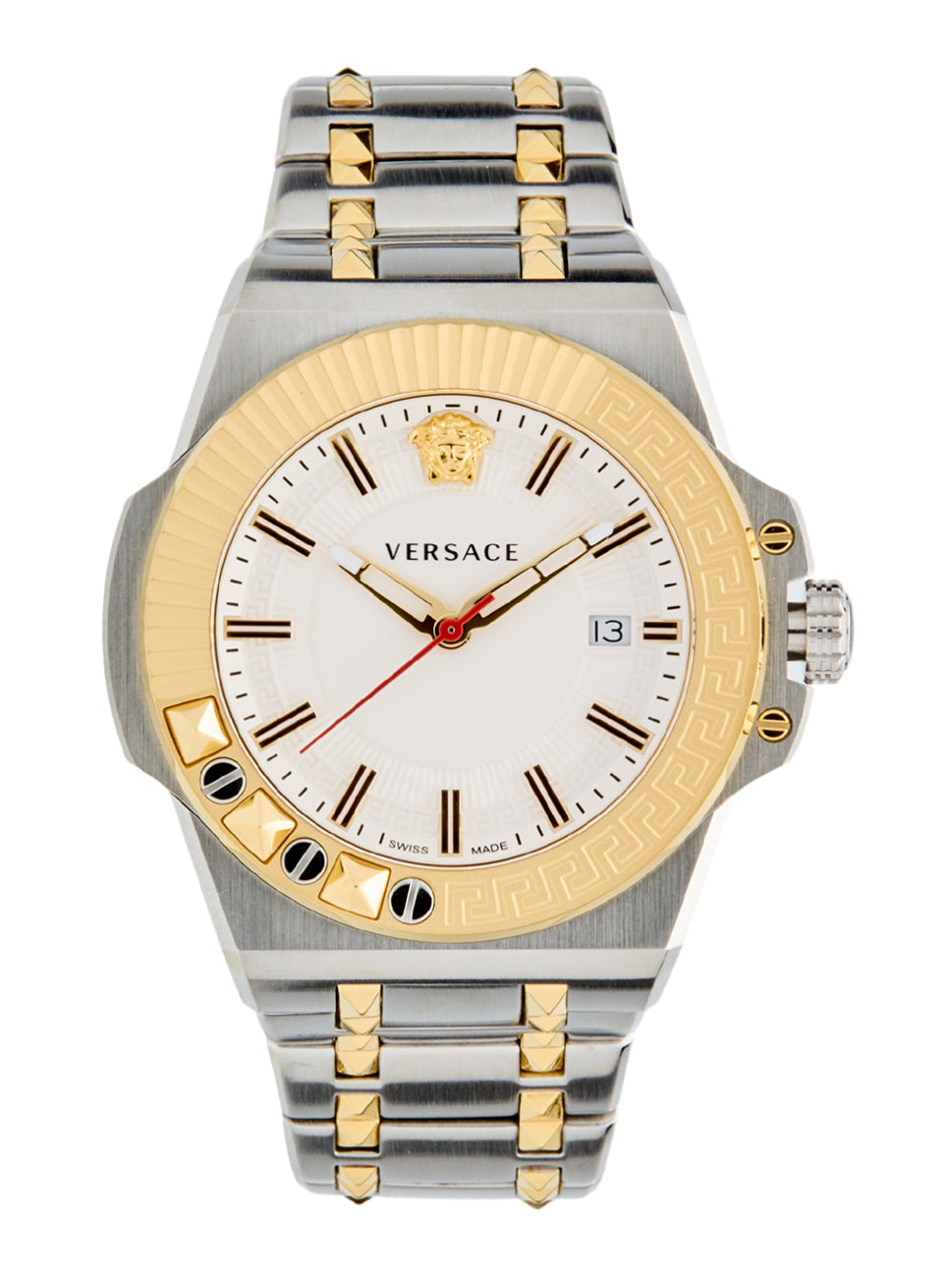  Shop Authentic Versace Chain Reaction Quartz White Dial Two Tone Steel Strap Watch for Men - VEDY00519 - Luxxuri