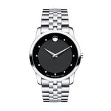  Shop Authentic Movado Museum Diamonds Black Dial Silver Steel Strap Watch For Men - 606878 - Luxxuri