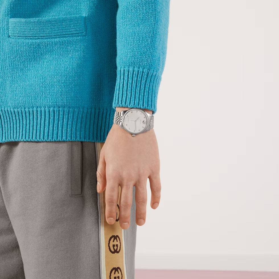  Shop Authentic Gucci G Timeless Automatic Silver Dial Silver Steel Strap Watch for Men - YA126354 - Luxxuri