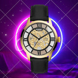  Shop Authentic Fossil Townsman Automatic Skeleton Black Dial Black Leather Strap Watch for Men - ME3210 - Luxxuri