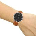  Shop Authentic Daniel Wellington Petite Sterling Black Dial Brown Leather Strap Watch For Women - DW00100178 - Luxxuri