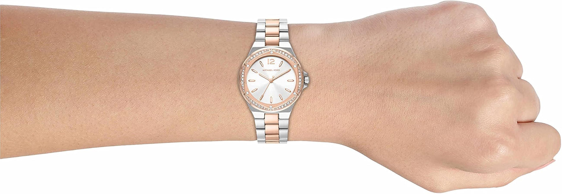  Shop Authentic Michael Kors Lennox Three Hand Quartz Silver Dial Two Tone Steel Strap Watch For Women - MK6989 - Luxxuri
