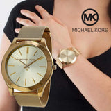  Shop Authentic Michael Kors Slim Runway Champagne Dial Gold Mesh Bracelet Watch for Women - MK3282 - Luxxuri