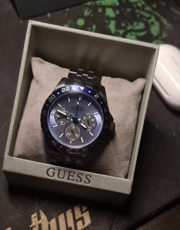  Shop Authentic Guess Odyssey Quartz Blue Dial Gunmetal Steel Strap Watch For Men - W1107G5 - Luxxuri