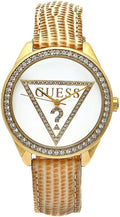  Shop Authentic Guess Mini Triangle Quartz White Dial Gold Leather Strap Watch For Women - W70015l1 - Luxxuri