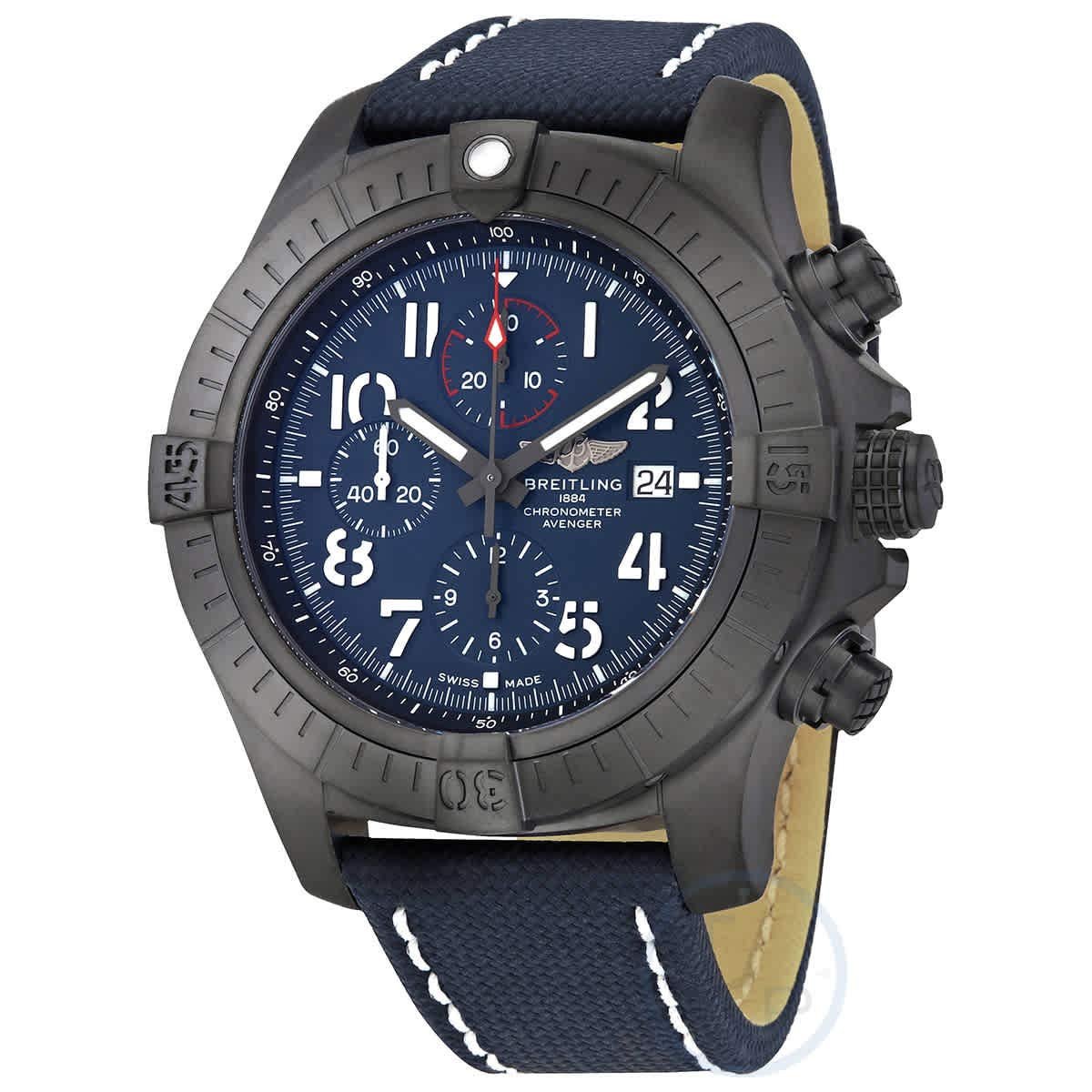  Shop Authentic Breitling Super Avenger Chronograph 48 Night Mission Blue Dial Blue Leather Strap Watch for Men - V13375101C1X2 - Luxxuri