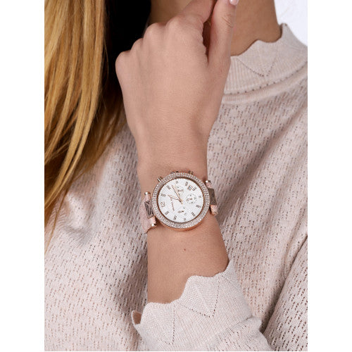  Shop Authentic Michael Kors Parker Chronograph White Dial Pink Leather Strap Watch For Women - MK6935 - Luxxuri