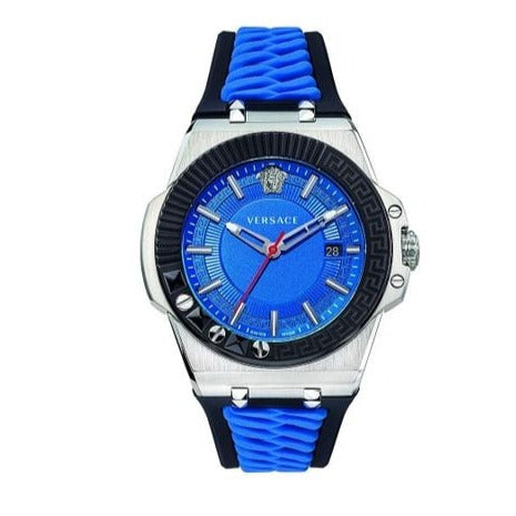  Shop Authentic Versace Chain Reaction Quartz Blue Dial Blue & Black Leather Strap Watch for Men - VEDY00119 - Luxxuri