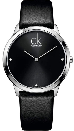  Shop Authentic Calvin Klein Minimal Diamonds Black Dial Black Leather Strap Watch for Men - K3M211CS - Luxxuri