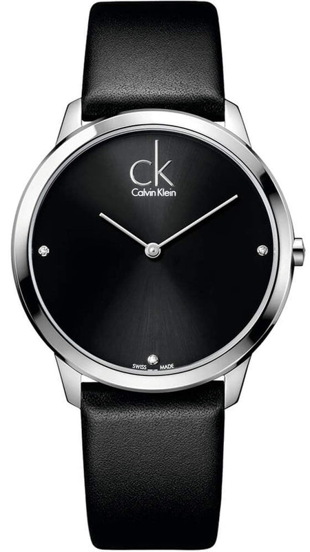  Shop Authentic Calvin Klein Minimal Diamonds Black Dial Black Leather Strap Watch for Men - K3M211CS - Luxxuri