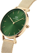  Shop Authentic Daniel Wellington Petite Emerald Green Dial Gold Mesh Strap Watch For Women - DW00100479 - Luxxuri