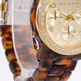  Shop Authentic Michael Kors Runway Chronograph Gold Dial Brown Acetate Strap Watch for Women - MK7475 - Luxxuri