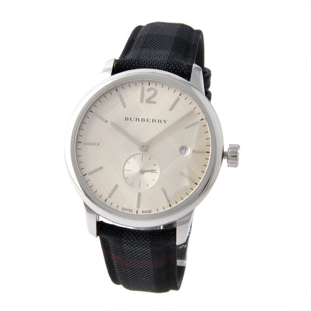 Burberry Classic Round Cream Dial Black Leather Strap Watch for Men - BU10008