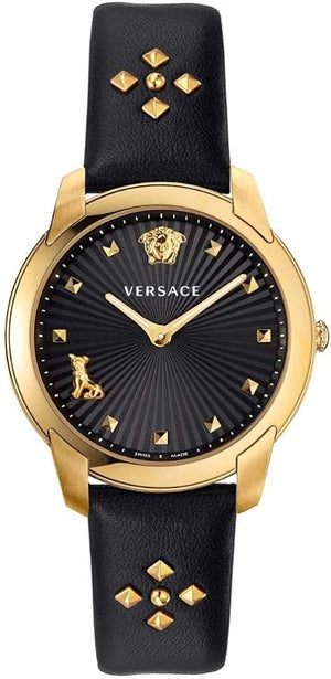  Shop Authentic Versace Audrey Quartz Black Dial Black Leather Strap Watch for Women - VELR00319 - Luxxuri
