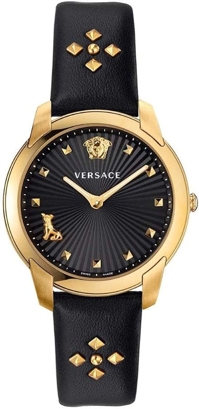  Shop Authentic Versace Audrey Quartz Black Dial Black Leather Strap Watch for Women - VELR00319 - Luxxuri