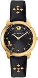  Shop Authentic Versace Audrey Quartz Black Dial Black Leather Strap Watch for Women - VELR00319 - Luxxuri