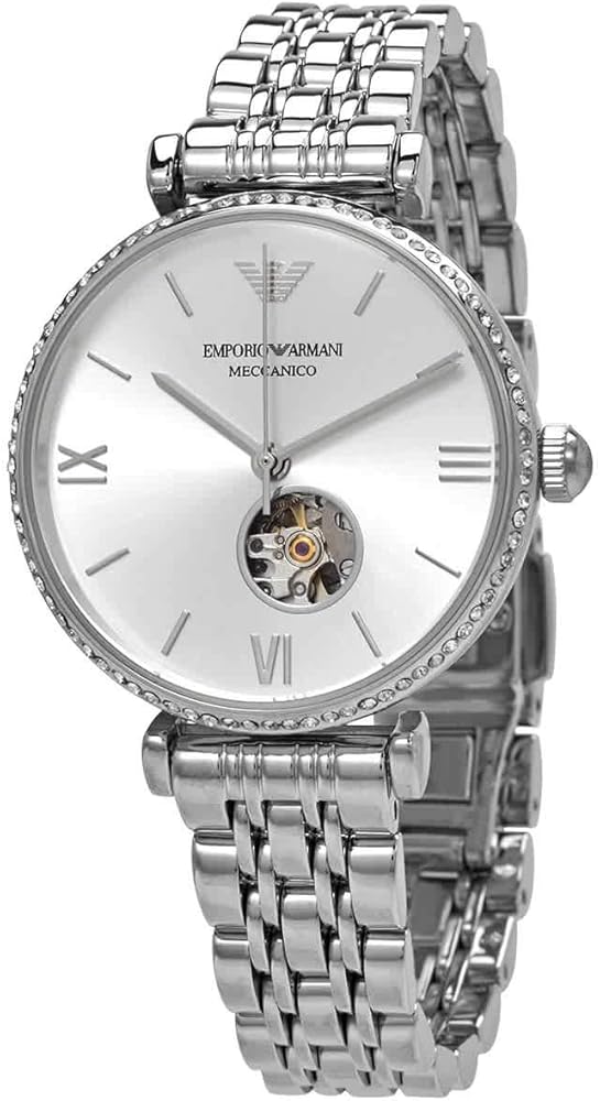  Shop Authentic Emporio Armani Gianni T-Bar Automatic Silver Dial Silver Steel Strap Watch For Women - AR60022 - Luxxuri