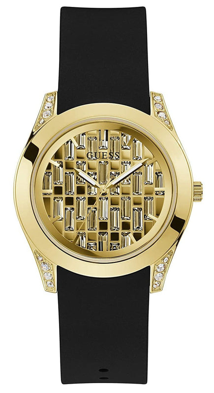  Shop Authentic Guess Clarity Gold Dial Black Silicone Strap Watch for Women - GW0109L1 - Luxxuri