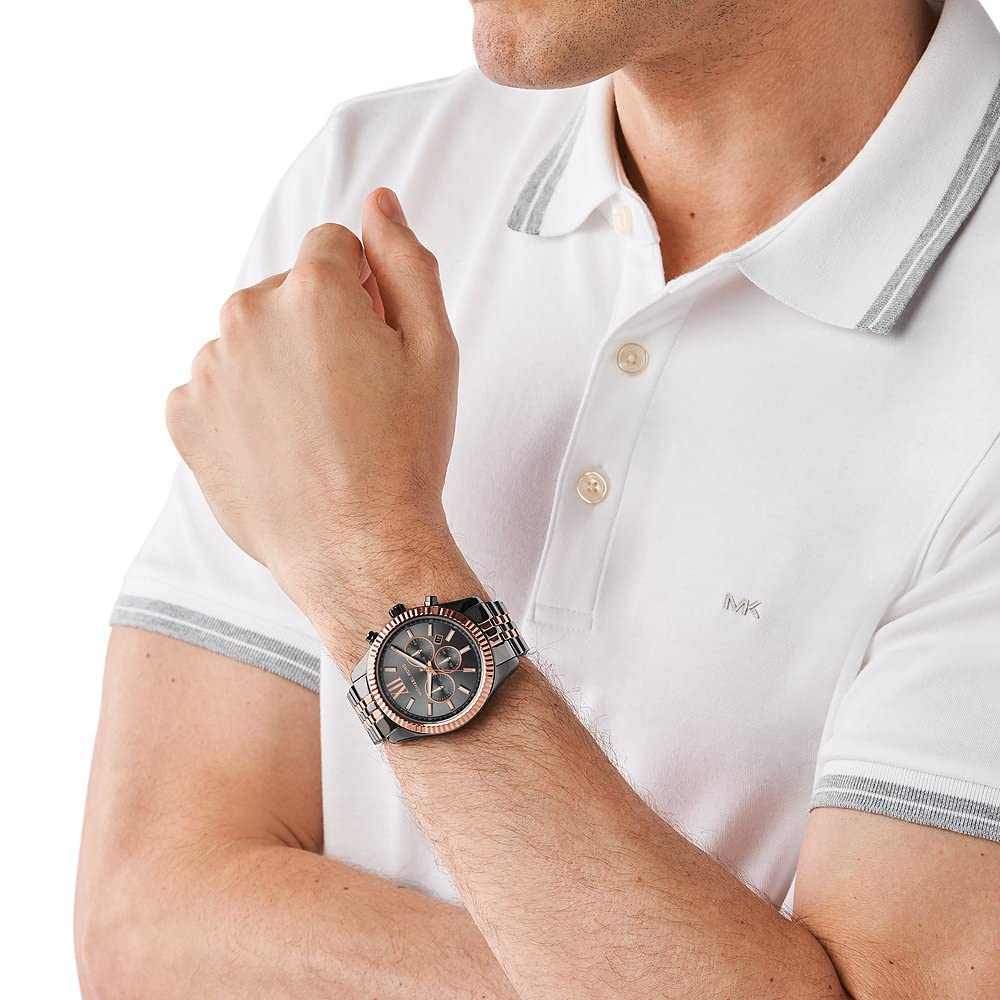  Shop Authentic Michael Kors Lexington Chronograph Black Dial Two Tone Steel Strap Watch for Men - MK8561 - Luxxuri