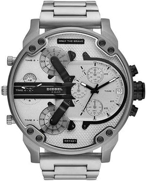  Shop Authentic Diesel Mr. Daddy Chronograph Silver Dial Silver Steel Strap Watch For Men - DZ7421 - Luxxuri