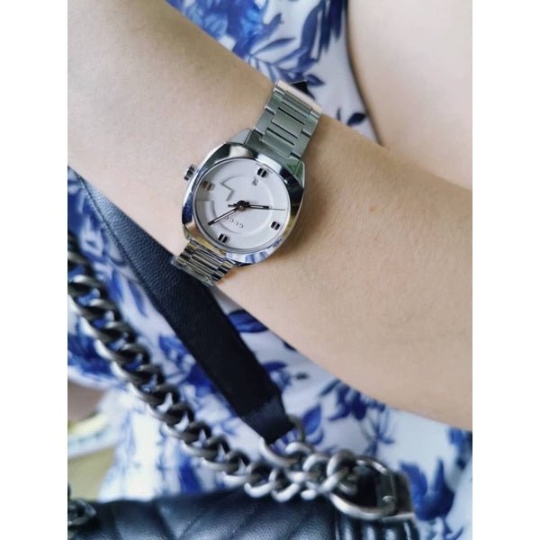  Shop Authentic Gucci GG2570 White Dial Silver Steel Strap Watch For Women - YA142502 - Luxxuri