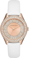  Shop Authentic Michael Kors Harlowe Analog Rose Gold Dial White Leather Strap Watch For Women - MK2989 - Luxxuri