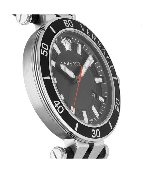  Shop Authentic Versace Greca Sport Quartz Black Dial Black Leather Strap Watch For Men - VEZ300221 - Luxxuri