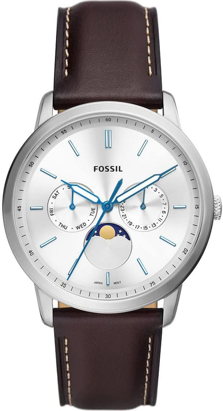  Shop Authentic Fossil Neutra Minimalist Moonphase Silver Dial Brown Leather Strap Watch for Men - FS5905 - Luxxuri