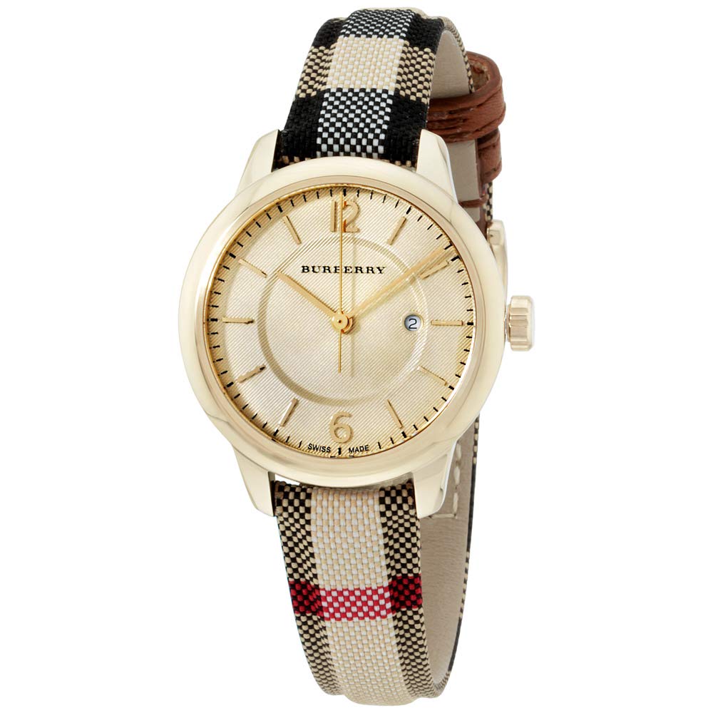  Shop Authentic Burberry Classic Champagne Gold Dial Horseferry Leather Strap Watch for Women - BU10104 - Luxxuri