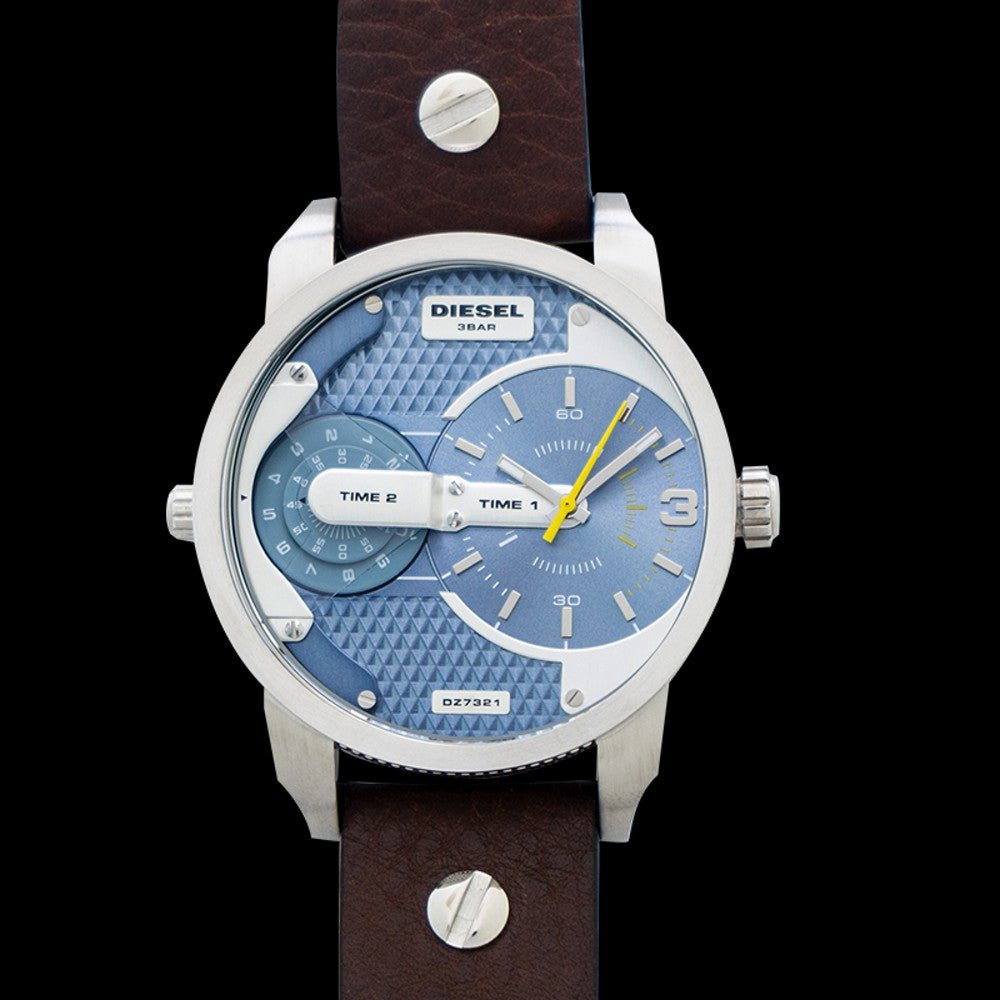  Shop Authentic Diesel Mini Daddy LIght Blue Dial Brown Leather Strap Watch For Men - DZ7321 - Luxxuri