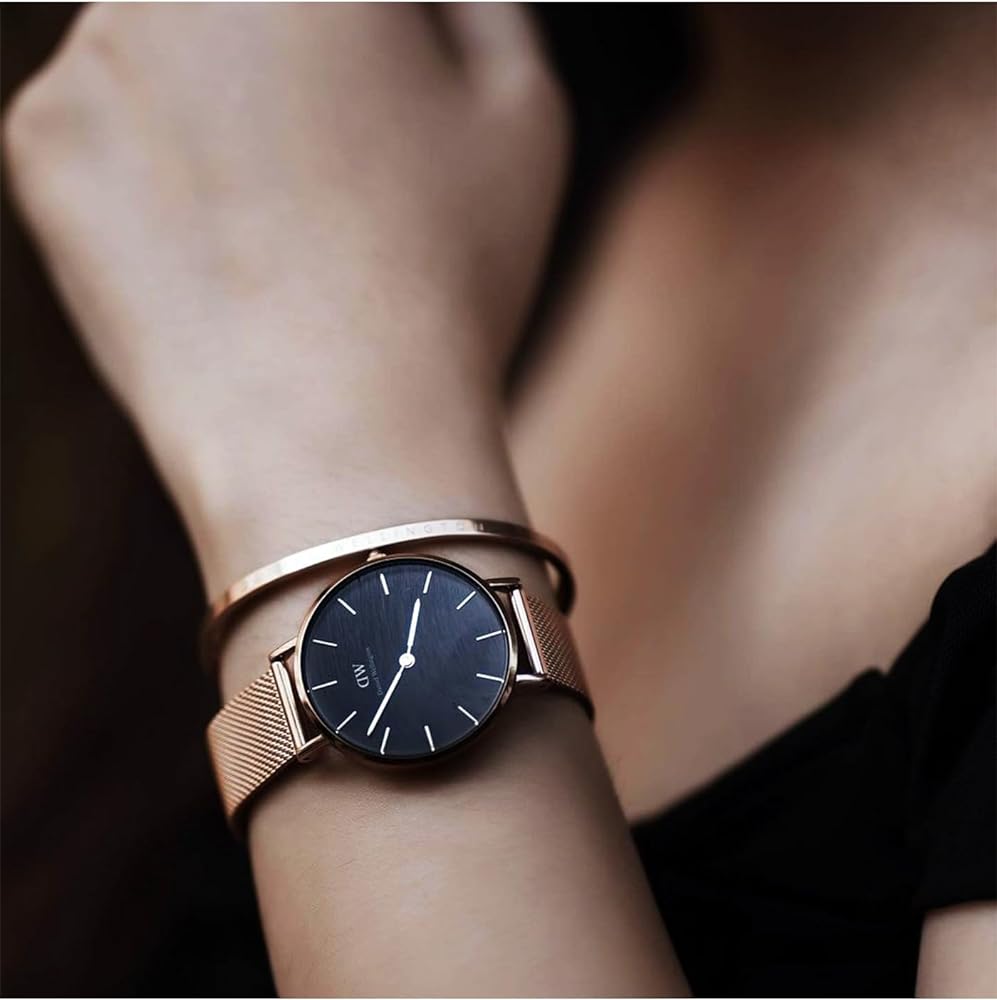  Shop Authentic Daniel Wellington Classic Petite Melrose Black Dial Rose Gold Mesh Bracelet Watch For Women - DW00100217 - Luxxuri
