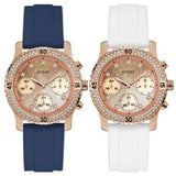  Shop Authentic Guess Confetti Crystal Rose Gold Dial White Silicone Strap Watch For Women - W1098L5 - Luxxuri