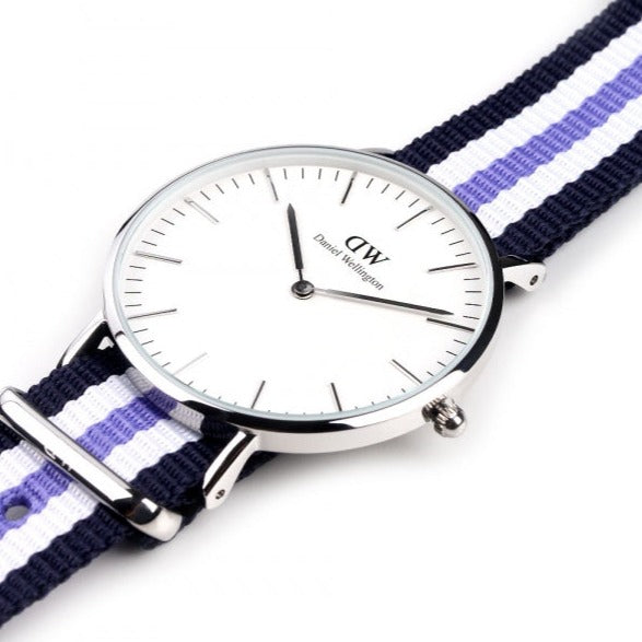  Shop Authentic Daniel Wellington Classic Trinity White Dial Three Tone Nylon Strap Watch For Women - 0609DW - Luxxuri