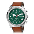 Fossil Bronson Chronograph Green Dial Brown Leather Strap Watch for Men - FS5738