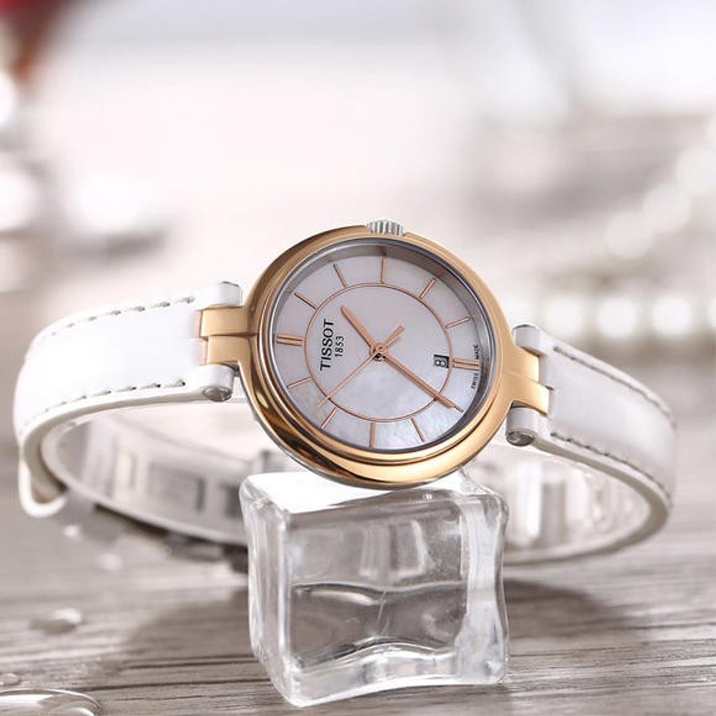  Shop Authentic Tissot T Lady Flamingo Mother of Pearl White Dial White Leather Strap Watch For Women - T094.210.26.111.01 - Luxxuri