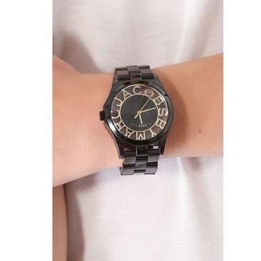 Marc Jacobs Henry Transparent Black Dial Black Steel Strap Watch for Women - MBM3255