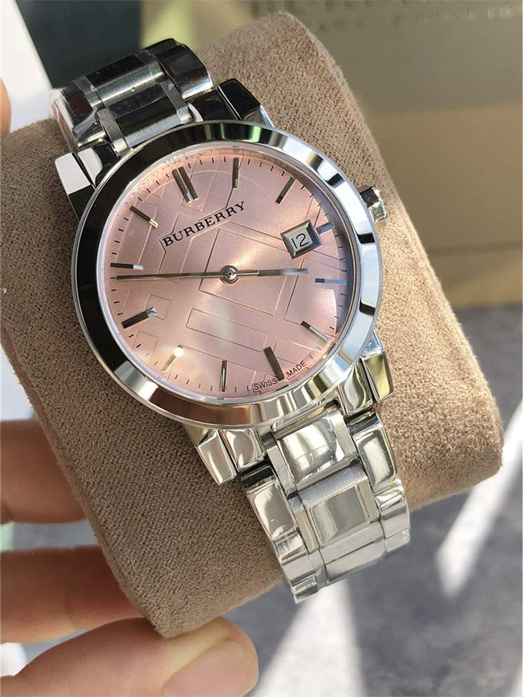  Shop Authentic Burberry The City Pink Dial Silver Steel Strap Watch for Women - BU9124 - Luxxuri